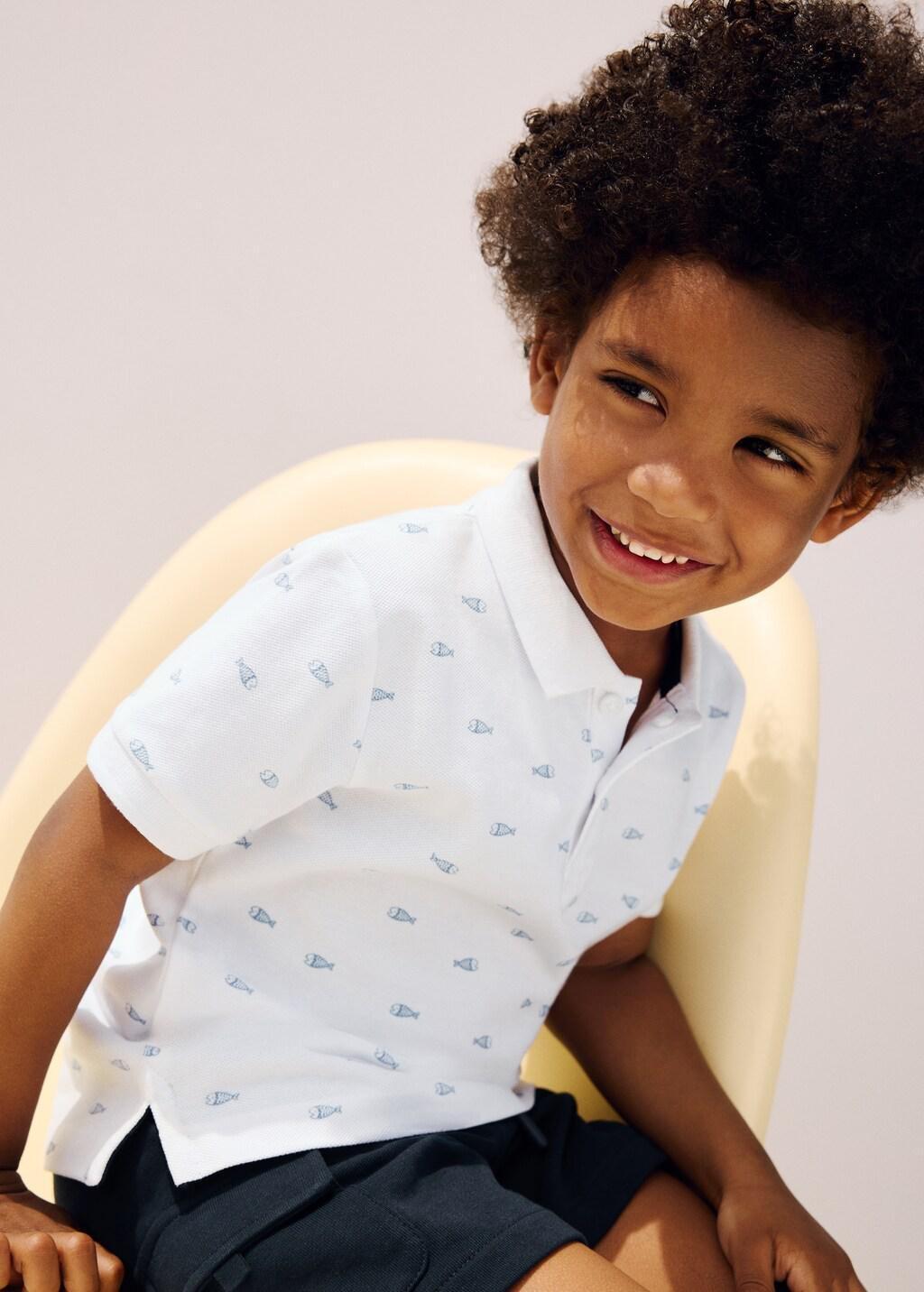 White Printed Cotton Polo Shirt, Baby Boy, White, large image number 3