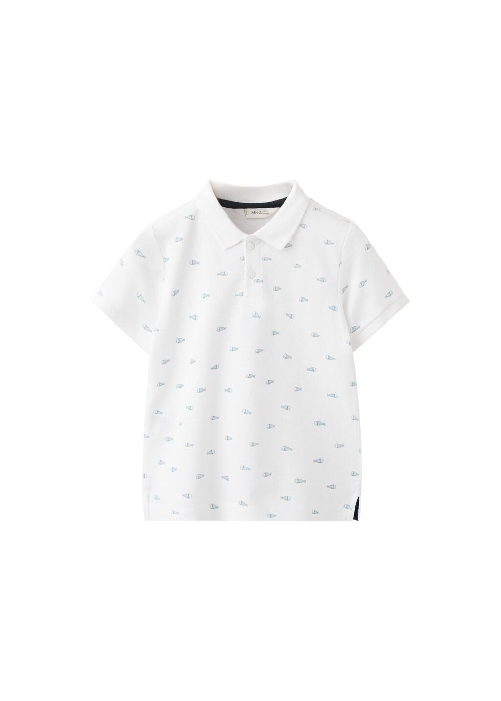 White Printed Cotton Polo Shirt, Baby Boy, White, large image number 5
