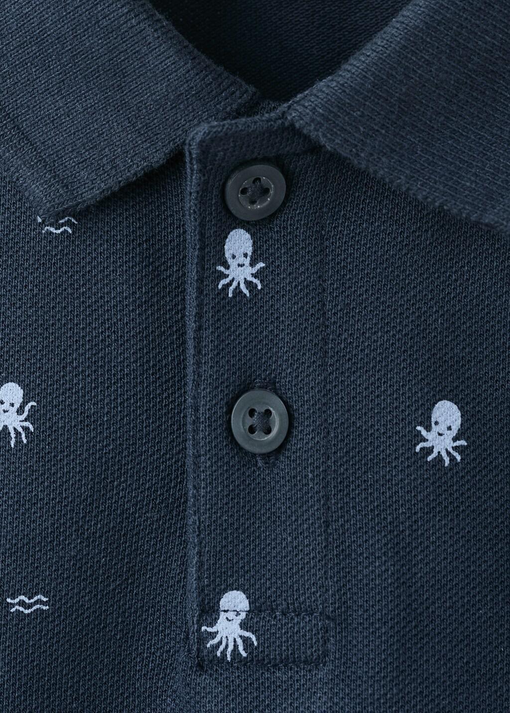 Navy Printed Cotton Polo Shirt, Baby Boy, Navy, medium