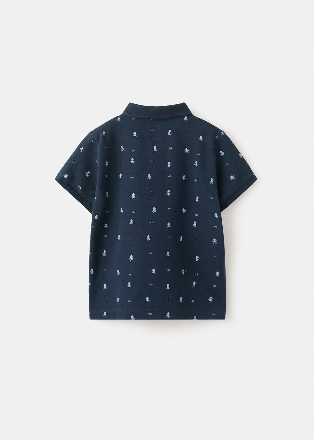 Navy Printed Cotton Polo Shirt, Baby Boy, Navy, large image number 1