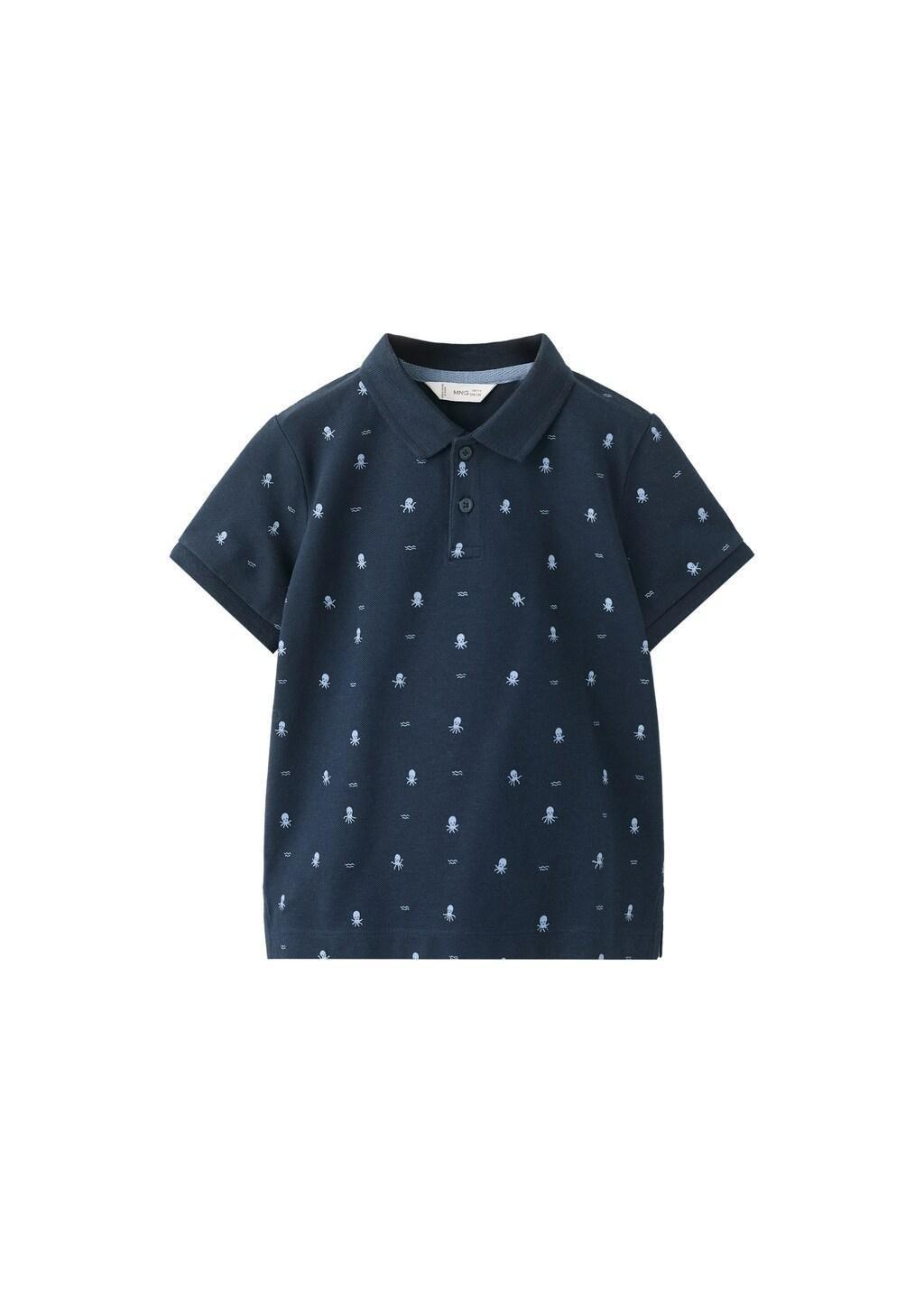 Navy Printed Cotton Polo Shirt, Baby Boy, Navy, large image number 3