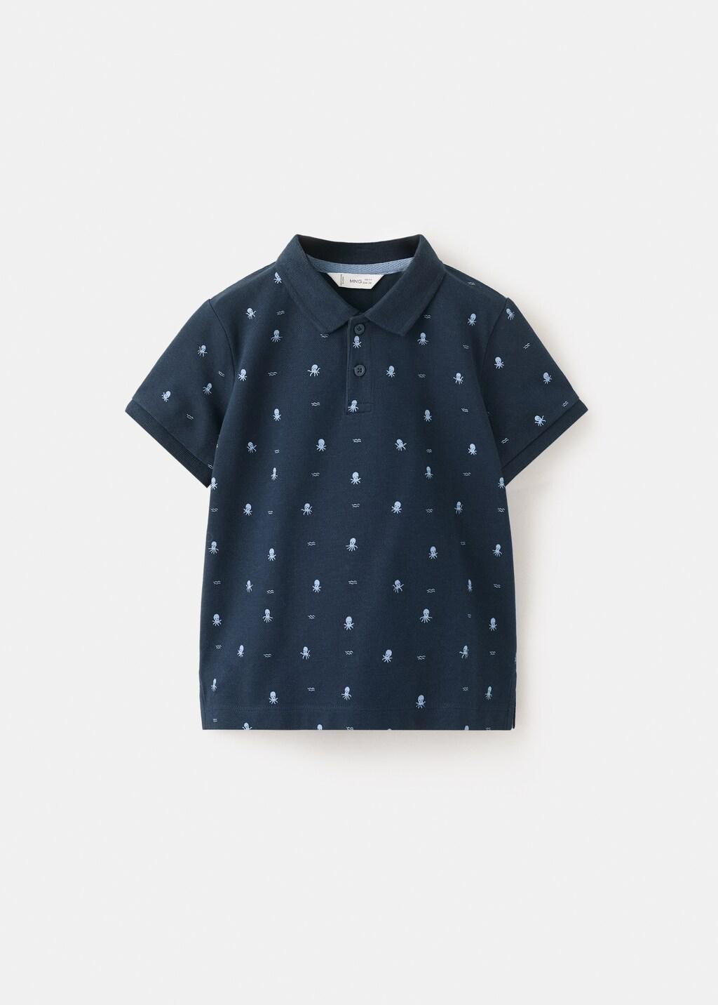 Navy Printed Cotton Polo Shirt, Baby Boy, Navy, large image number 4