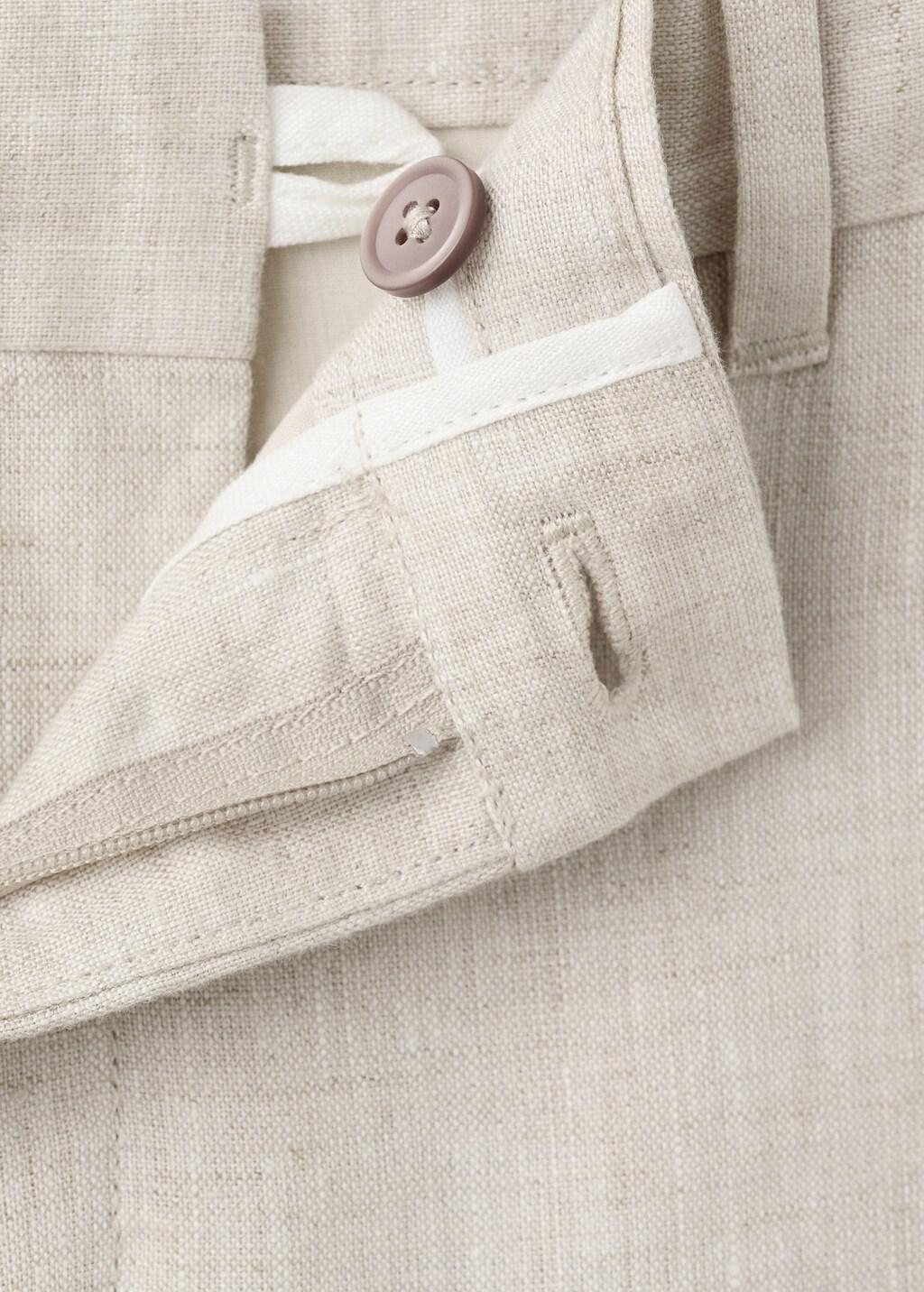 Beige Slim-Fit 100% Linen Trousers, Light Beige, large image number 1