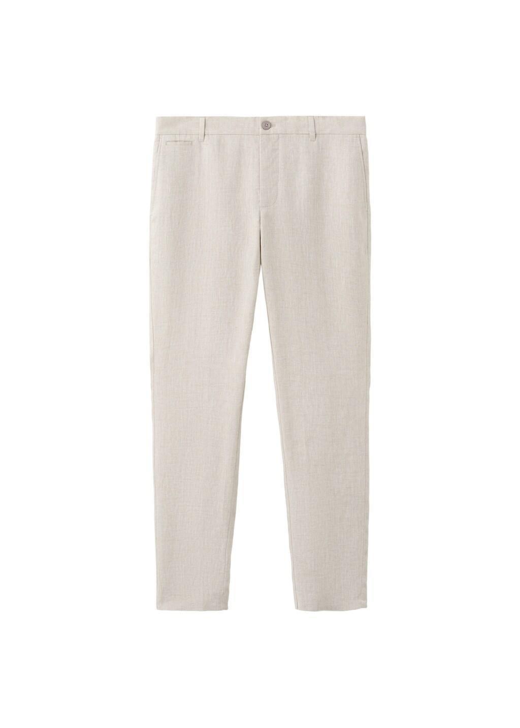Beige Slim-Fit 100% Linen Trousers, Light Beige, large image number 7