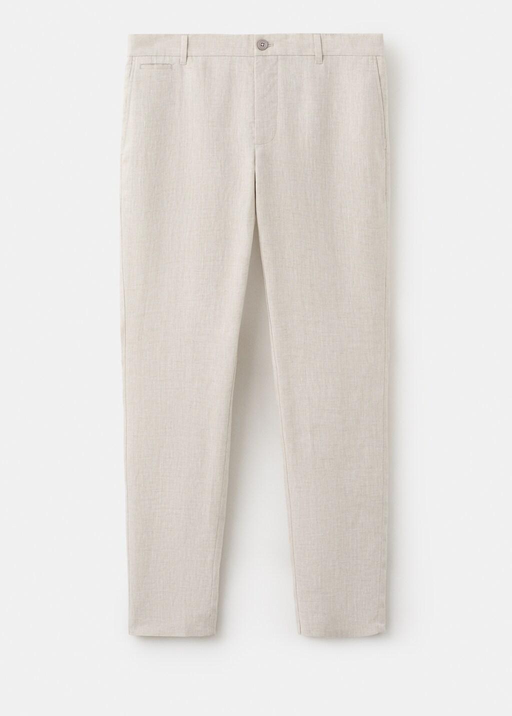 Beige Slim-Fit 100% Linen Trousers, Light Beige, large image number 8