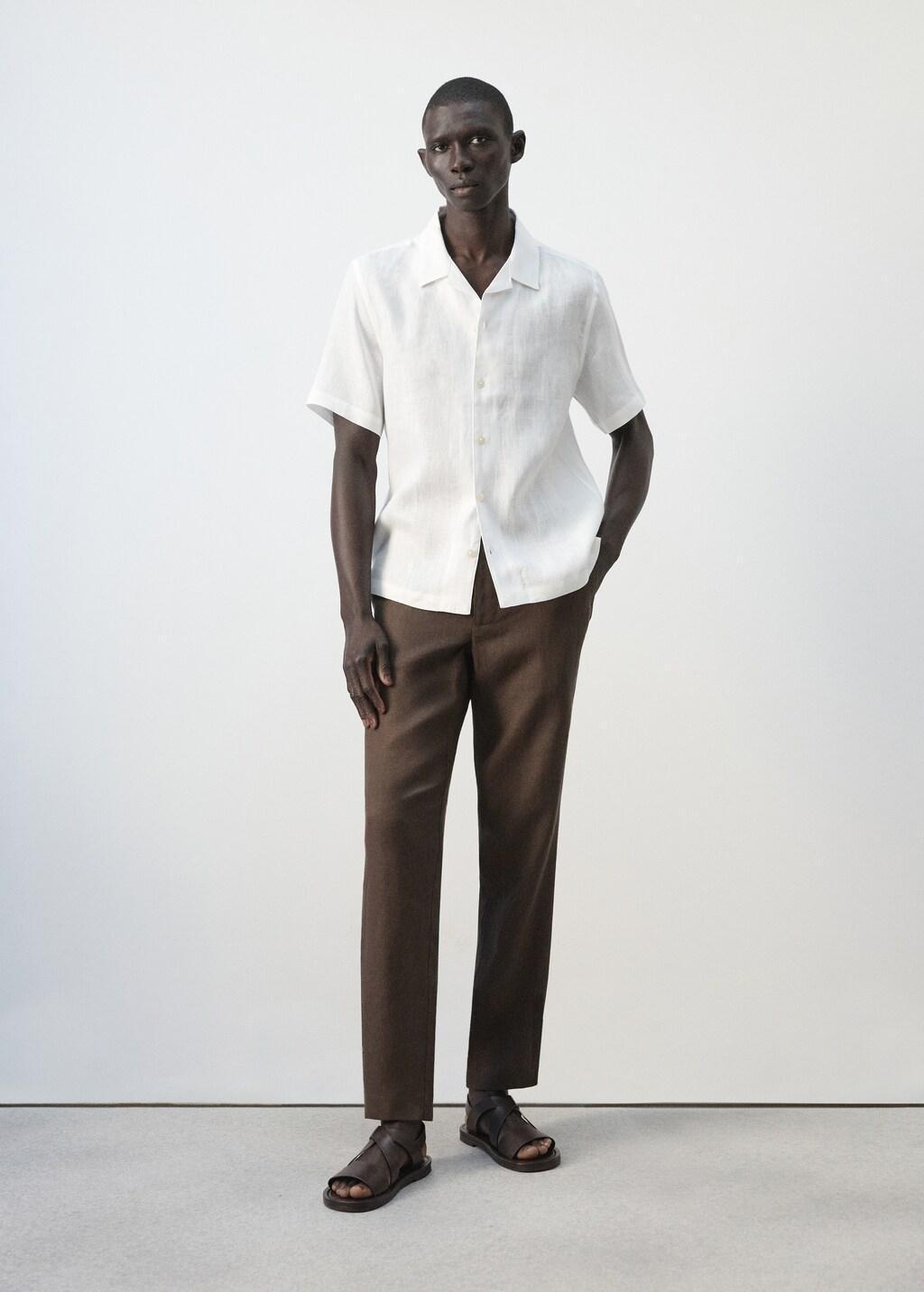 Brown Slim-Fit 100% Linen Trousers, Dark Brown, medium