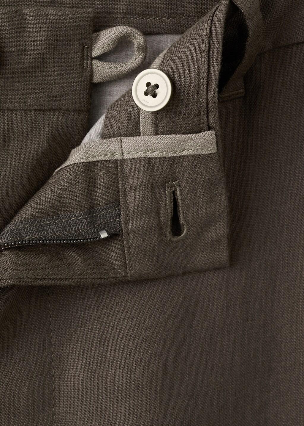 Brown Slim-Fit 100% Linen Trousers, Dark Brown, large image number 1