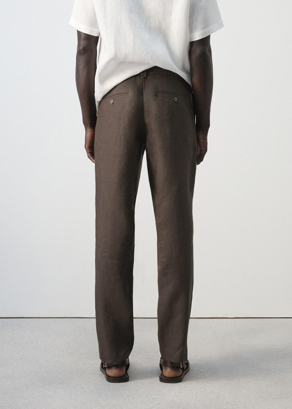 Brown Slim-Fit 100% Linen Trousers, Dark Brown, large image number 2