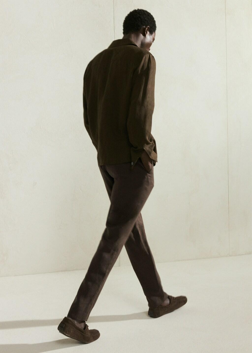 Brown Slim-Fit 100% Linen Trousers, Dark Brown, large image number 6