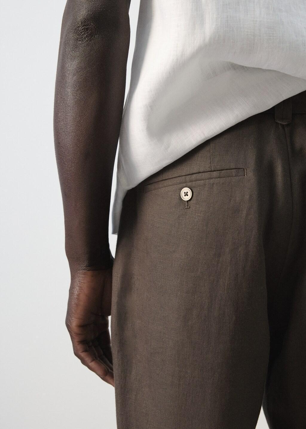 Brown Slim-Fit 100% Linen Trousers, Dark Brown, large image number 7