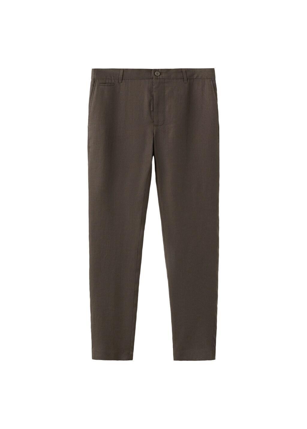 Brown Slim-Fit 100% Linen Trousers, Dark Brown, large image number 8
