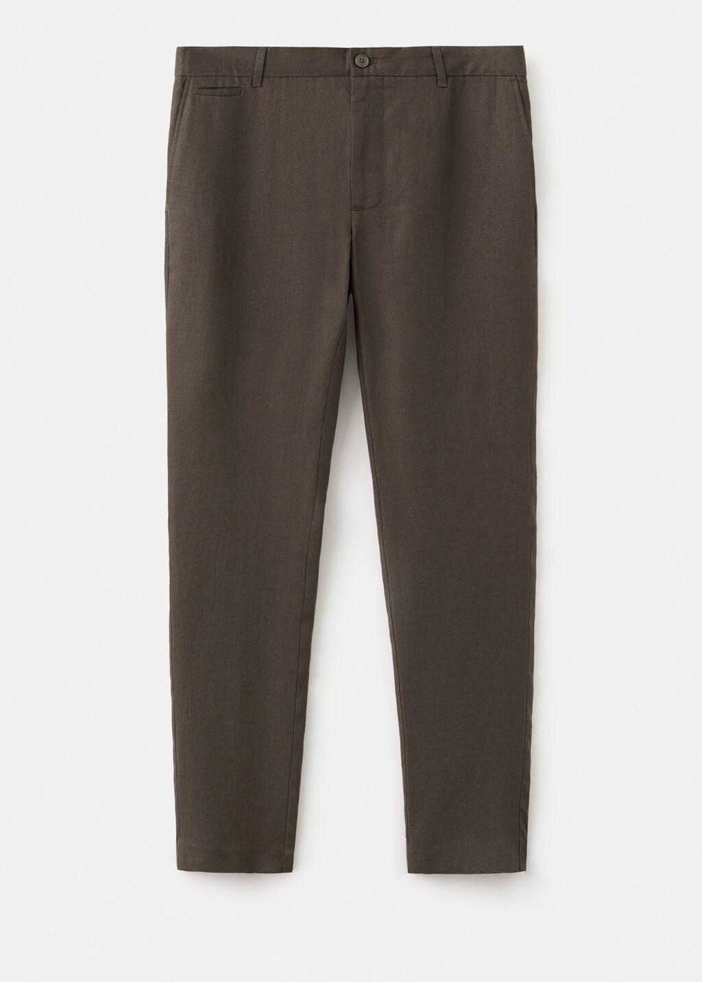 Brown Slim-Fit 100% Linen Trousers, Dark Brown, large image number 9