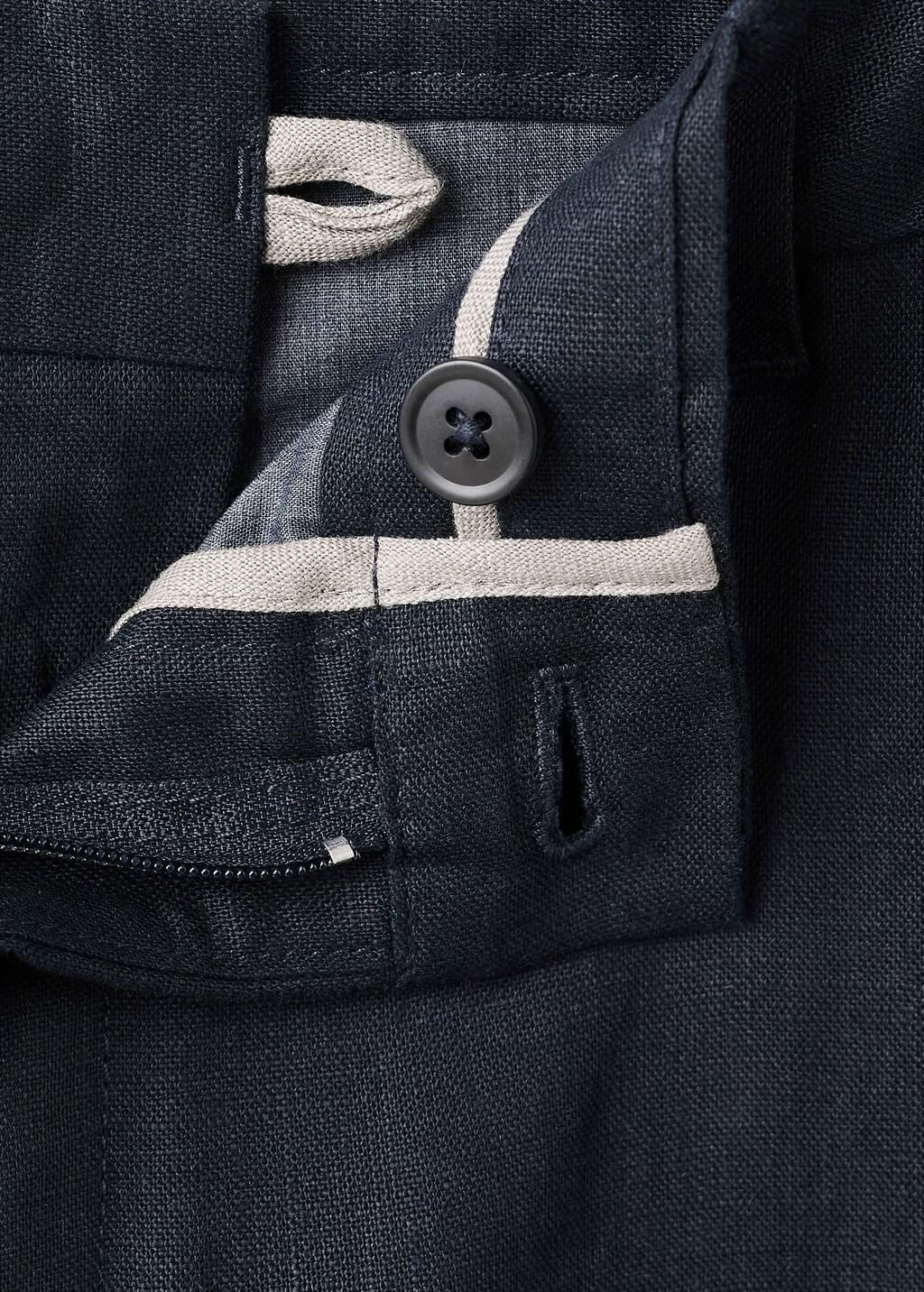 Navy Slim-Fit 100% Linen Trousers, Navy, large image number 1