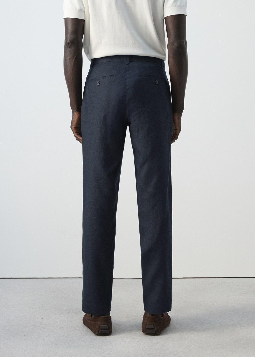 Navy Slim-Fit 100% Linen Trousers, Navy, large image number 2