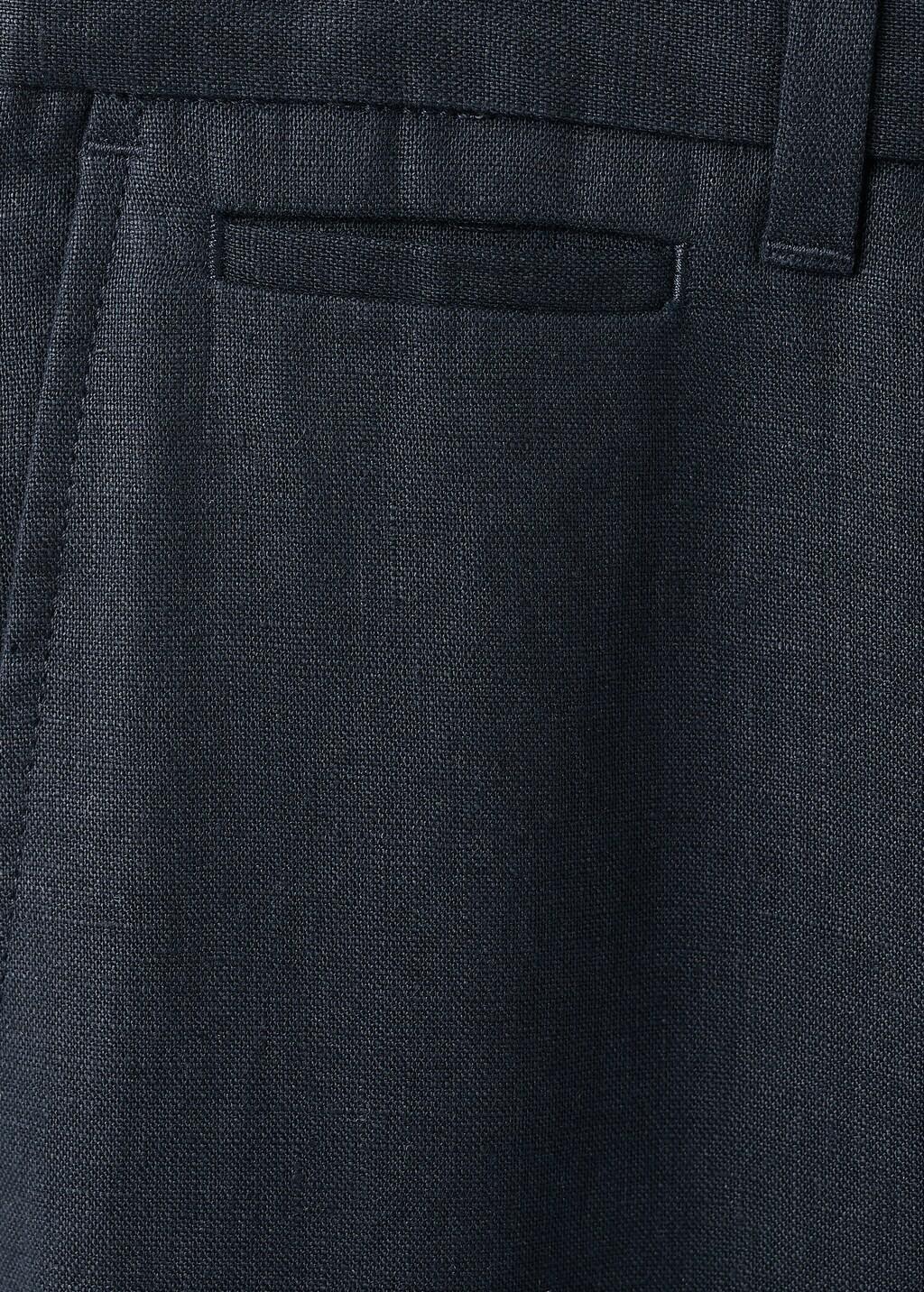 Navy Slim-Fit 100% Linen Trousers, Navy, large image number 5