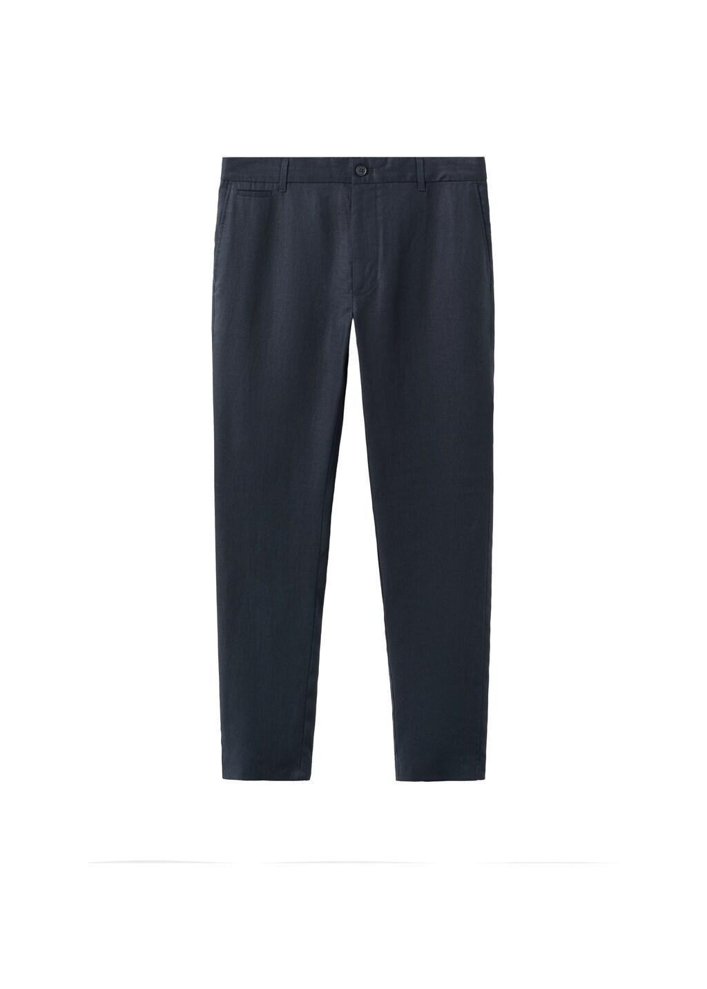 Navy Slim-Fit 100% Linen Trousers, Navy, large image number 7