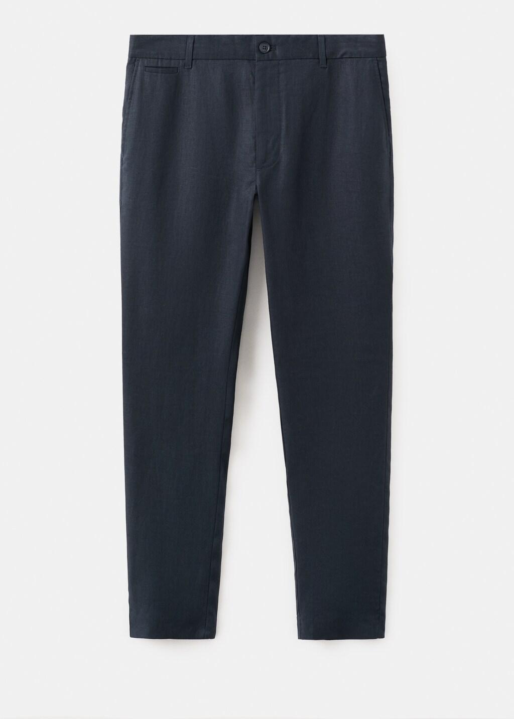 Navy Slim-Fit 100% Linen Trousers, Navy, large image number 8