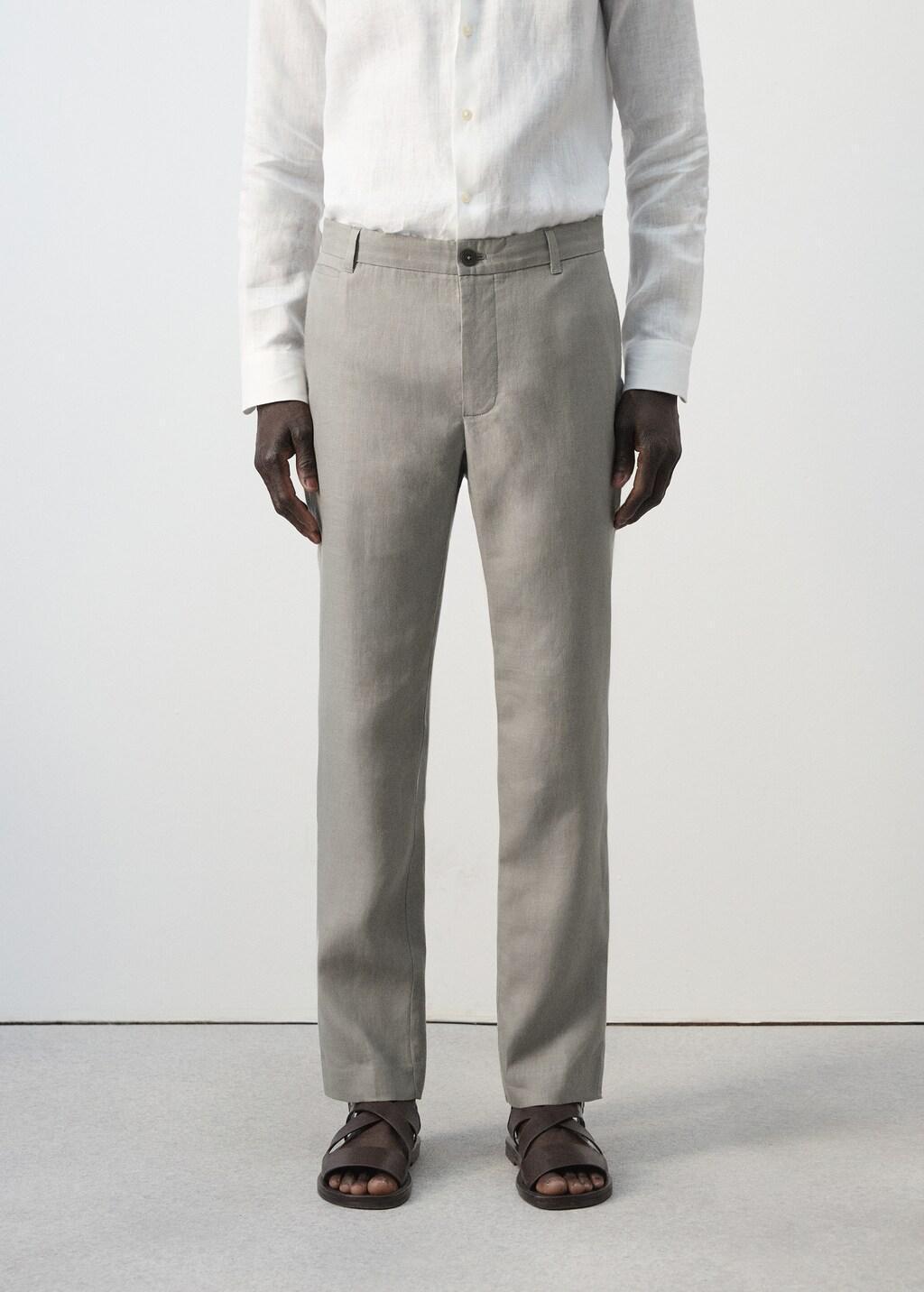 Grey Lt Pastel Slim-Fit 100% Linen Trousers, Light Pastel Grey, large image number 3