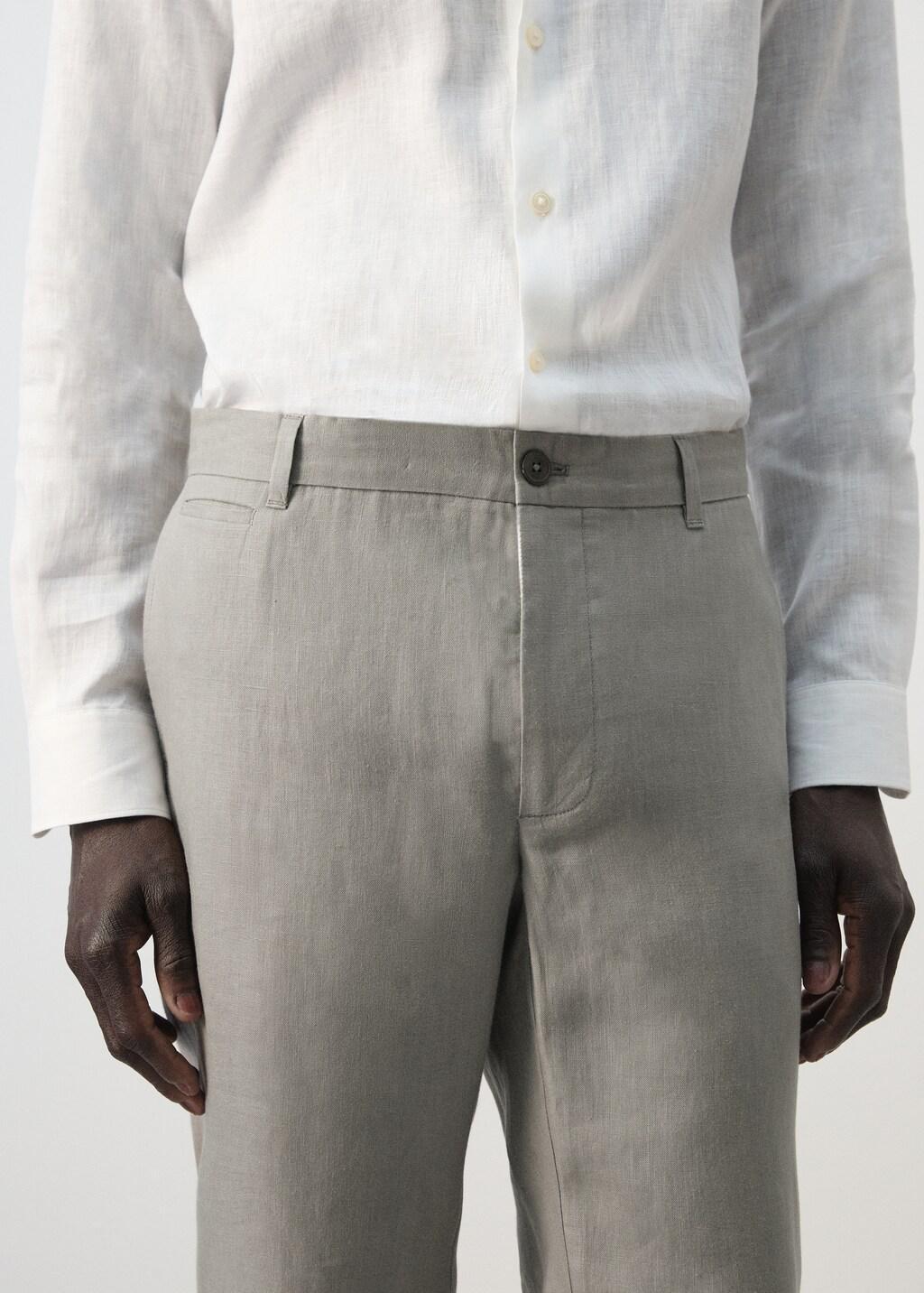 Grey Lt Pastel Slim-Fit 100% Linen Trousers, Light Pastel Grey, large image number 4