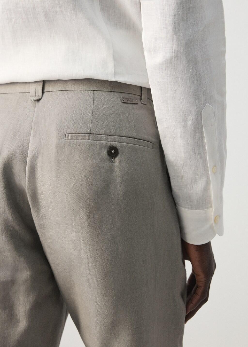 Grey Lt Pastel Slim-Fit 100% Linen Trousers, Light Pastel Grey, large image number 6