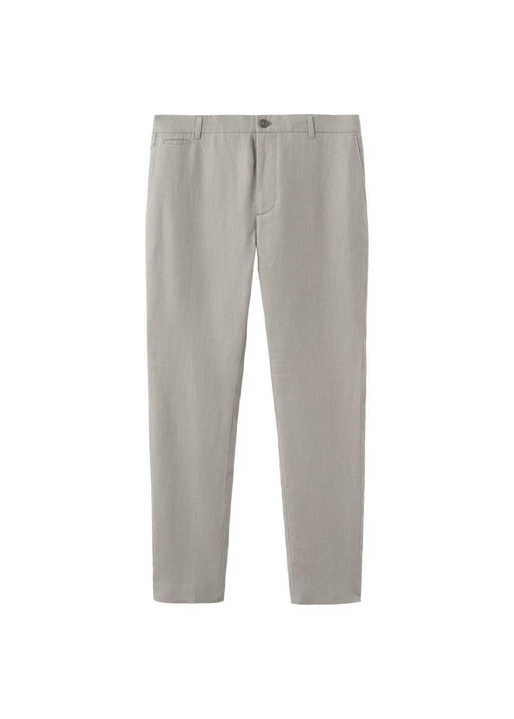 Grey Lt Pastel Slim-Fit 100% Linen Trousers, Light Pastel Grey, large image number 7