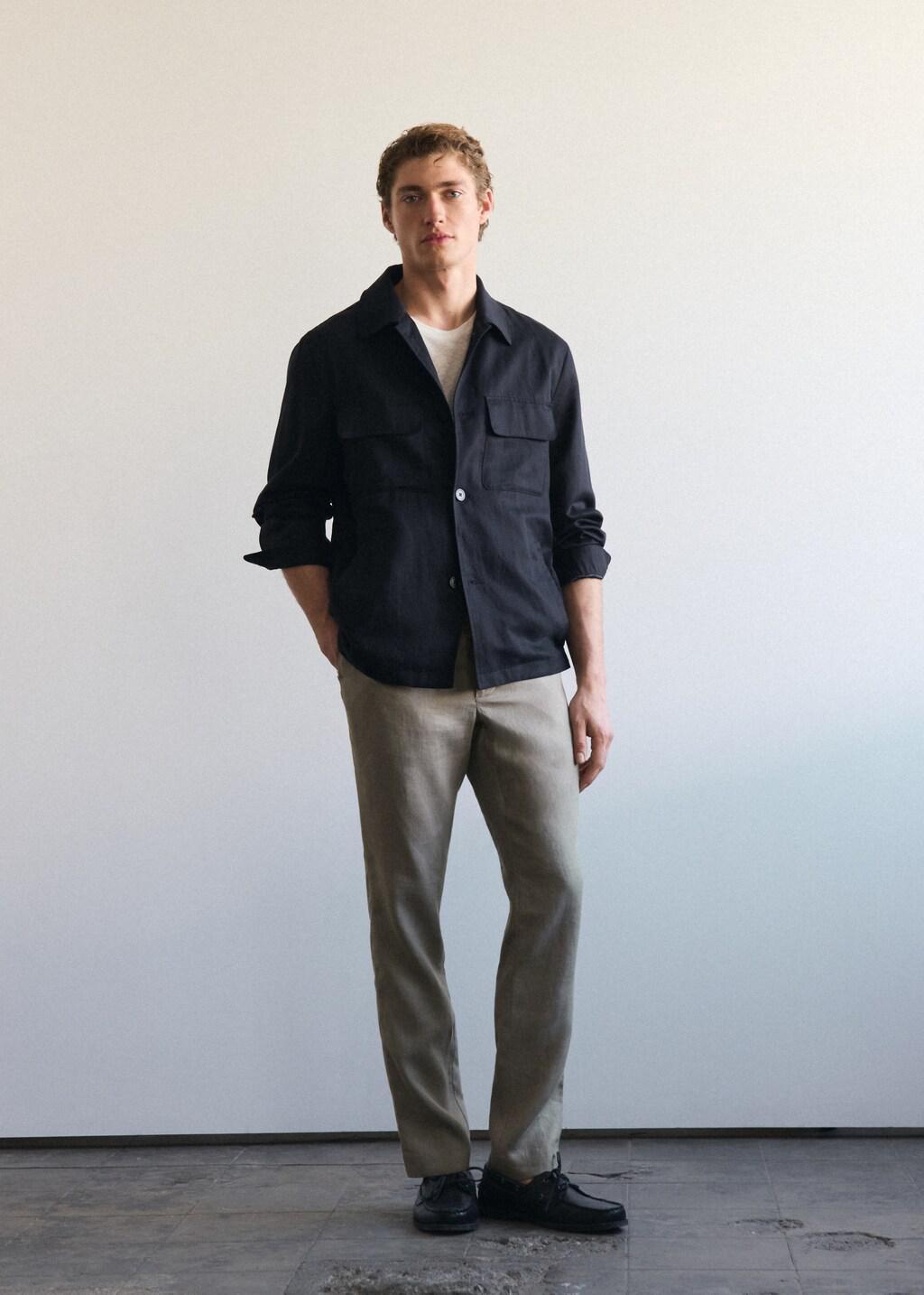 Grey Slim-Fit 100% Linen Trousers, Medium Grey, large image number 6