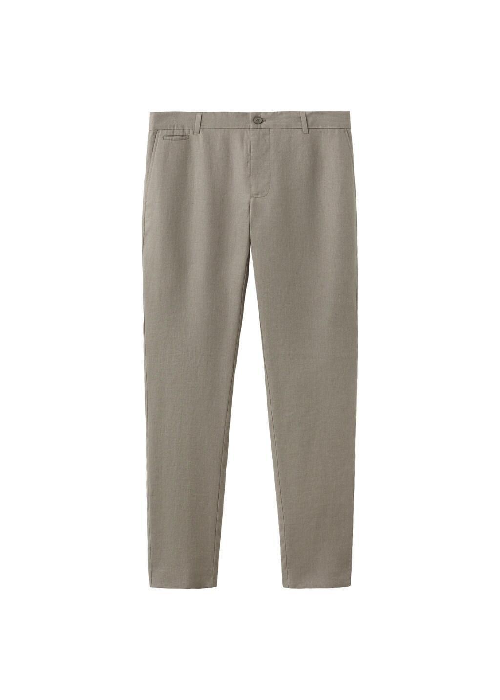 Grey Slim-Fit 100% Linen Trousers, Medium Grey, large image number 8