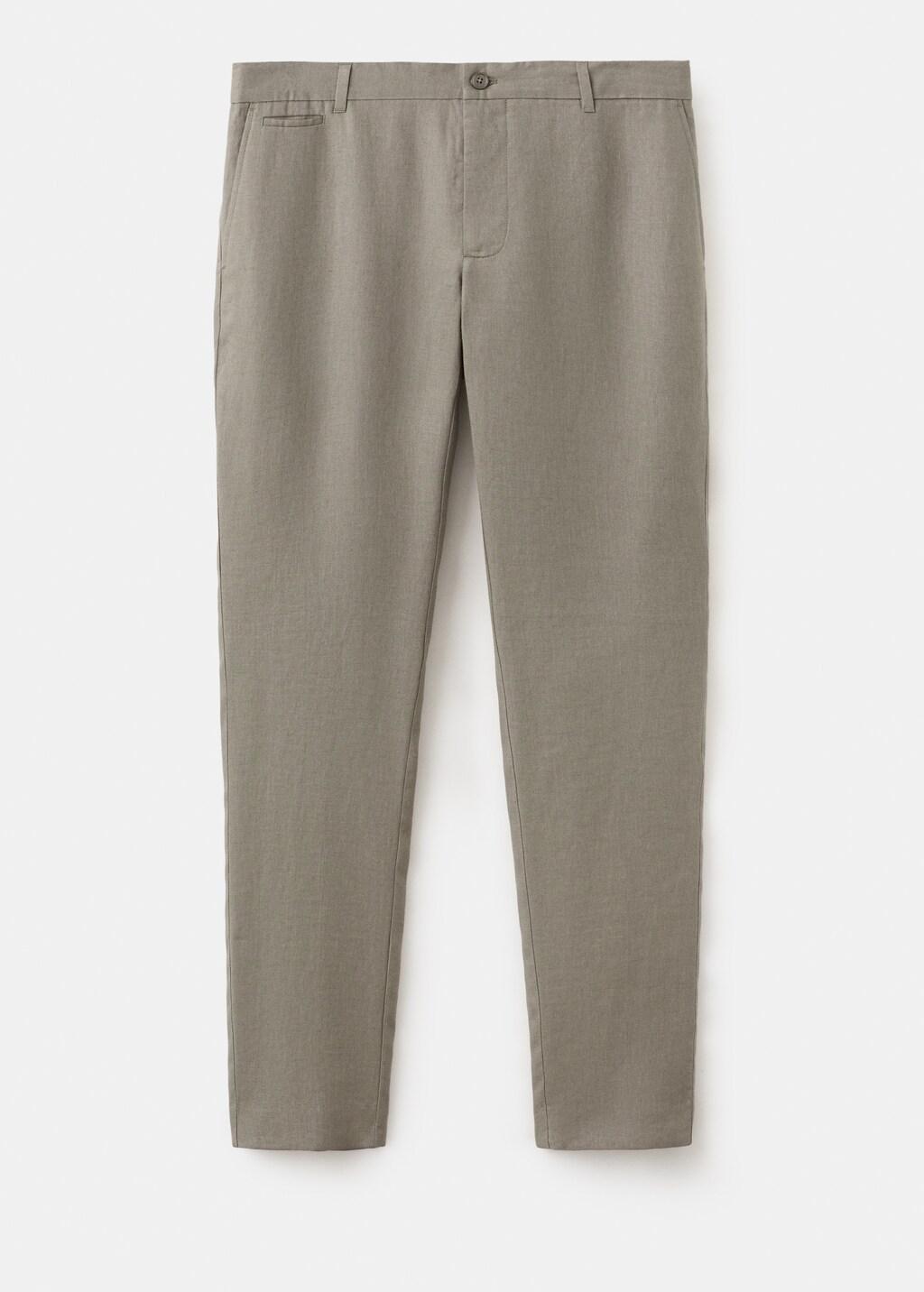 Grey Slim-Fit 100% Linen Trousers, Medium Grey, large image number 9