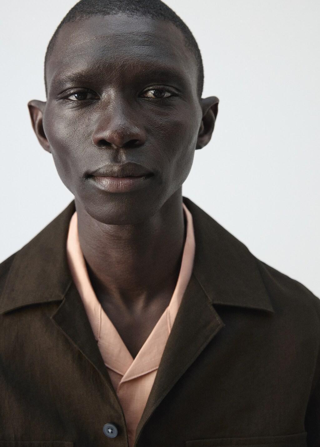 Brown Bowling Collar Overshirt 100% Linen, Dark Brown, large image number 6