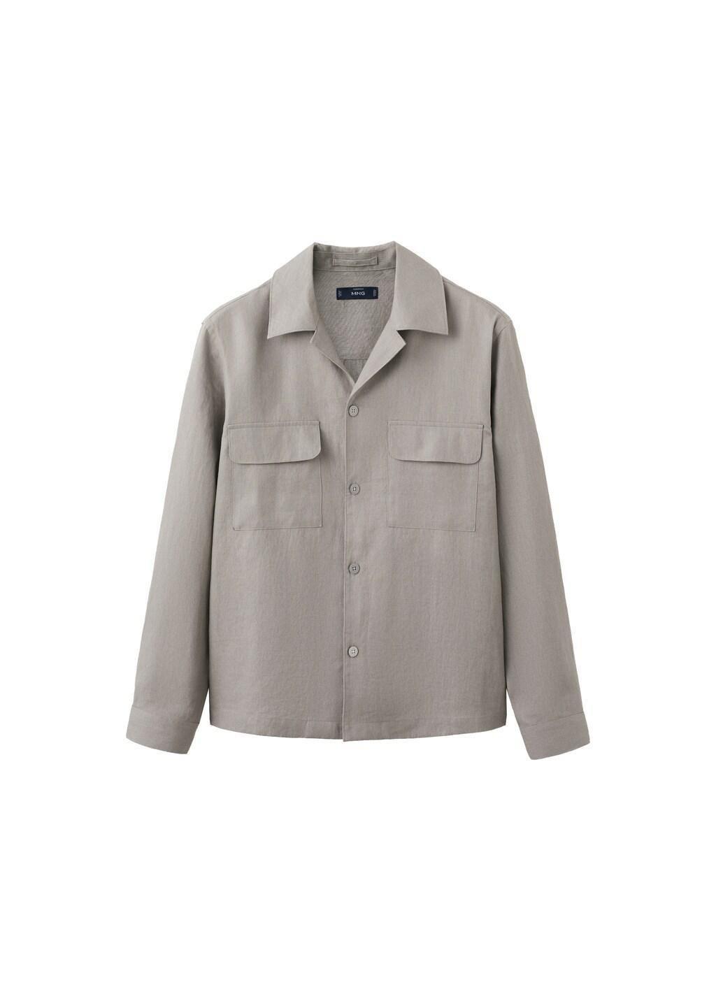 Brown Bowling Collar Overshirt 100% Linen, Medium Brown, large image number 8