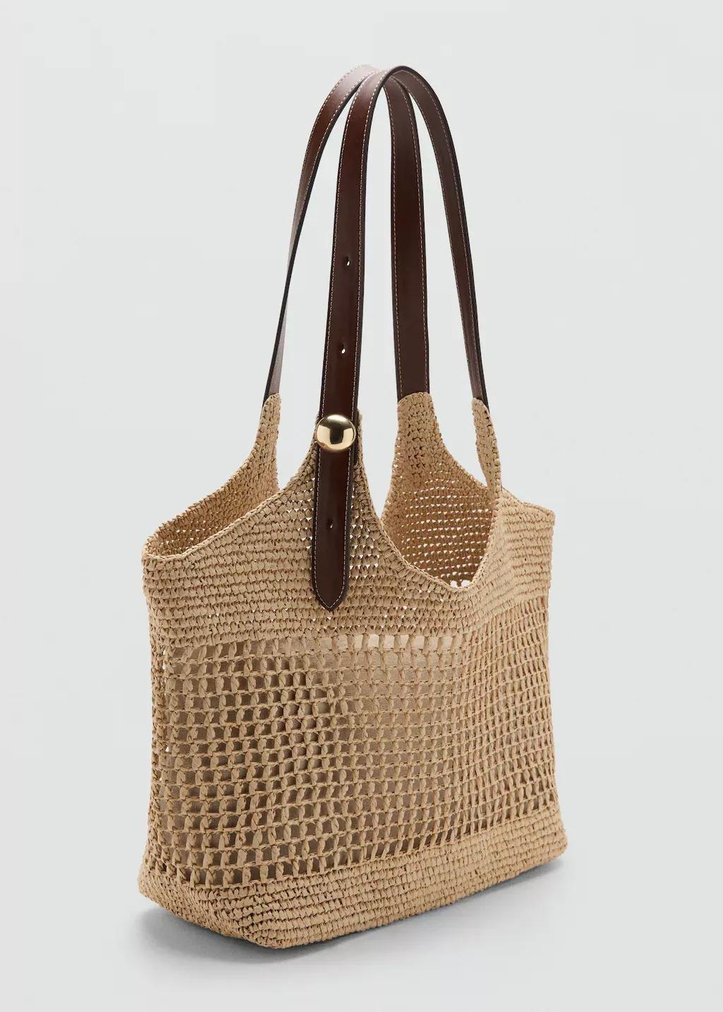 Beige Natural Fibre Shopper Bag With Metallic Detail, Light Beige, medium