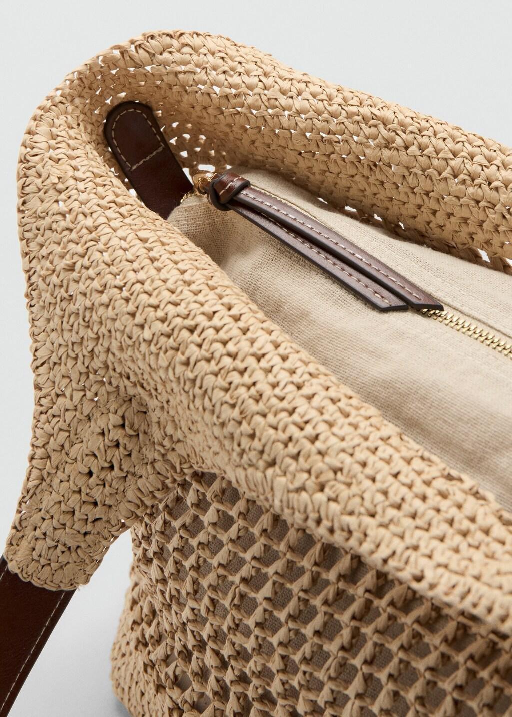 Beige Natural Fibre Shopper Bag With Metallic Detail, Light Beige, medium