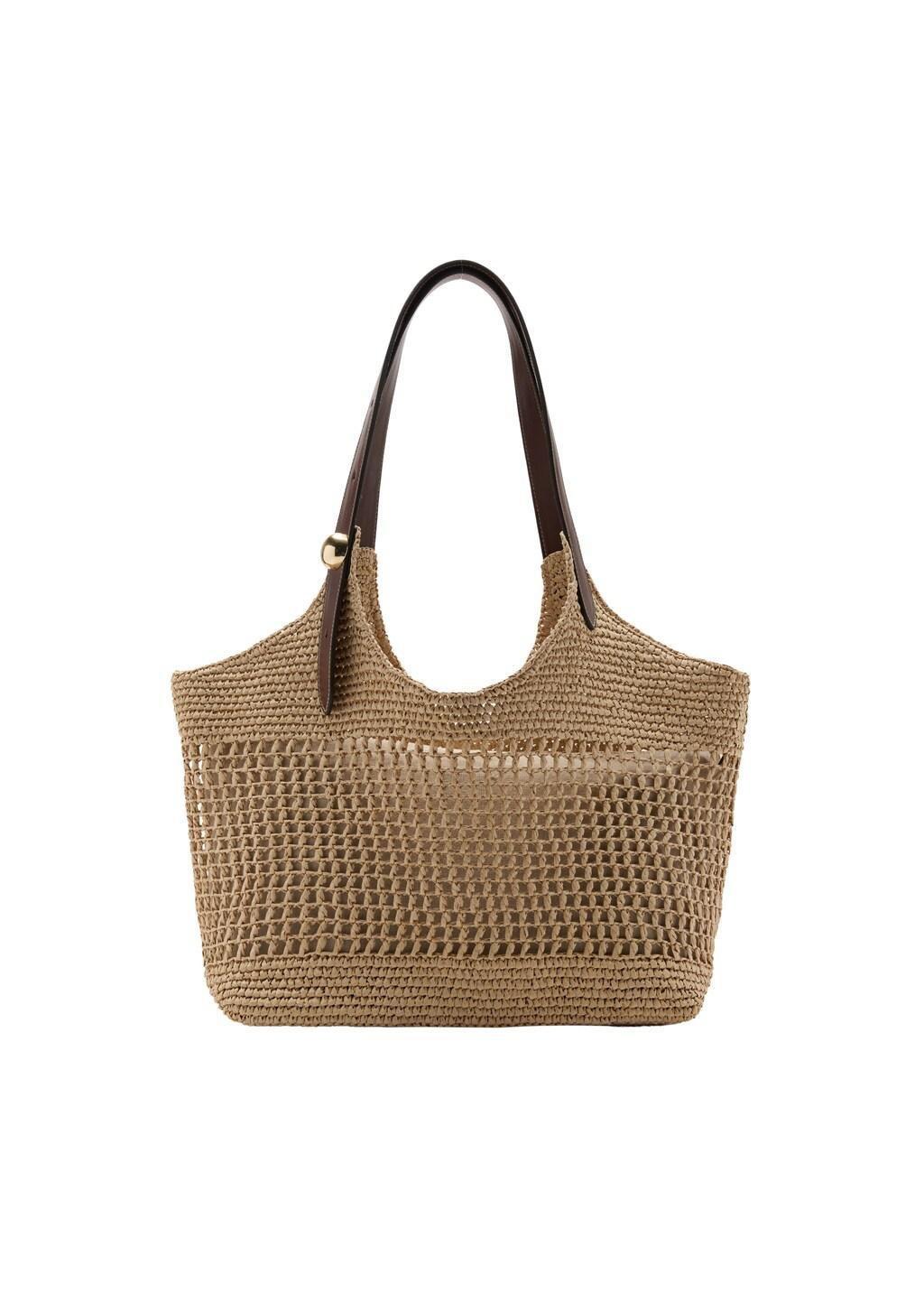 Beige Natural Fibre Shopper Bag With Metallic Detail, Light Beige, medium