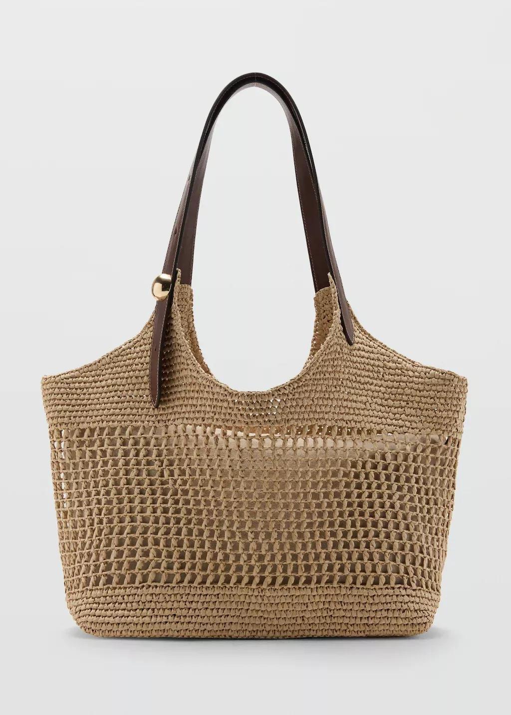 Beige Natural Fibre Shopper Bag With Metallic Detail, Light Beige, large image number 3