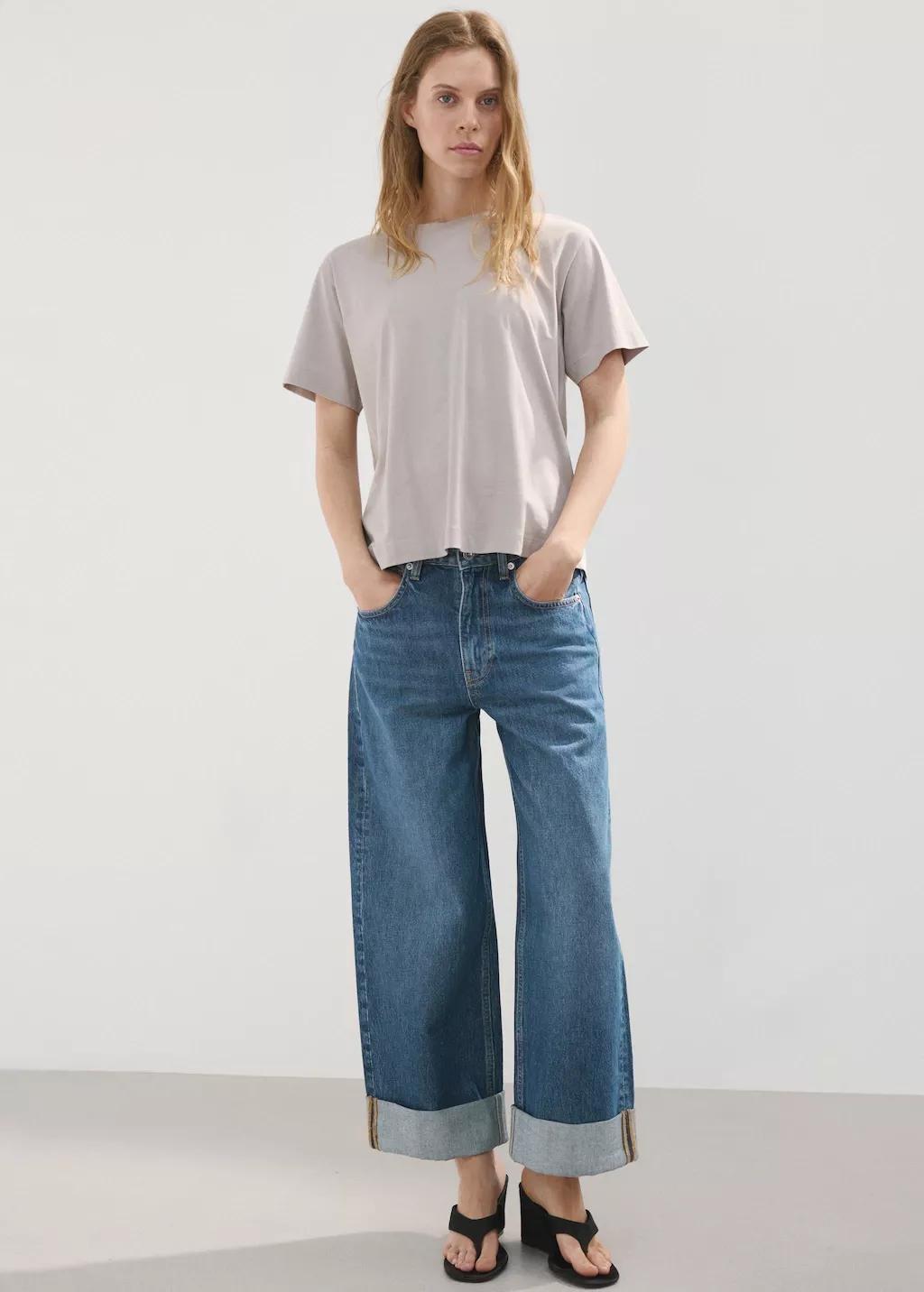 Blue Wide Leg Jeans With Turn-Up Hem, Open Blue, large image number 0