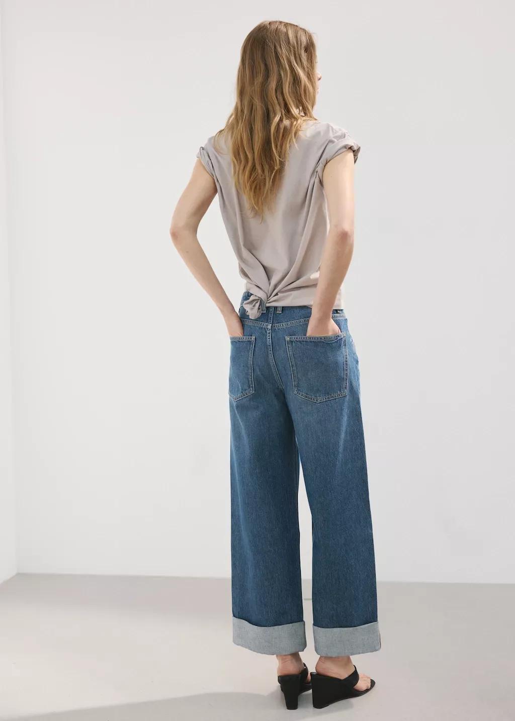 Blue Wide Leg Jeans With Turn-Up Hem, Open Blue, large image number 2