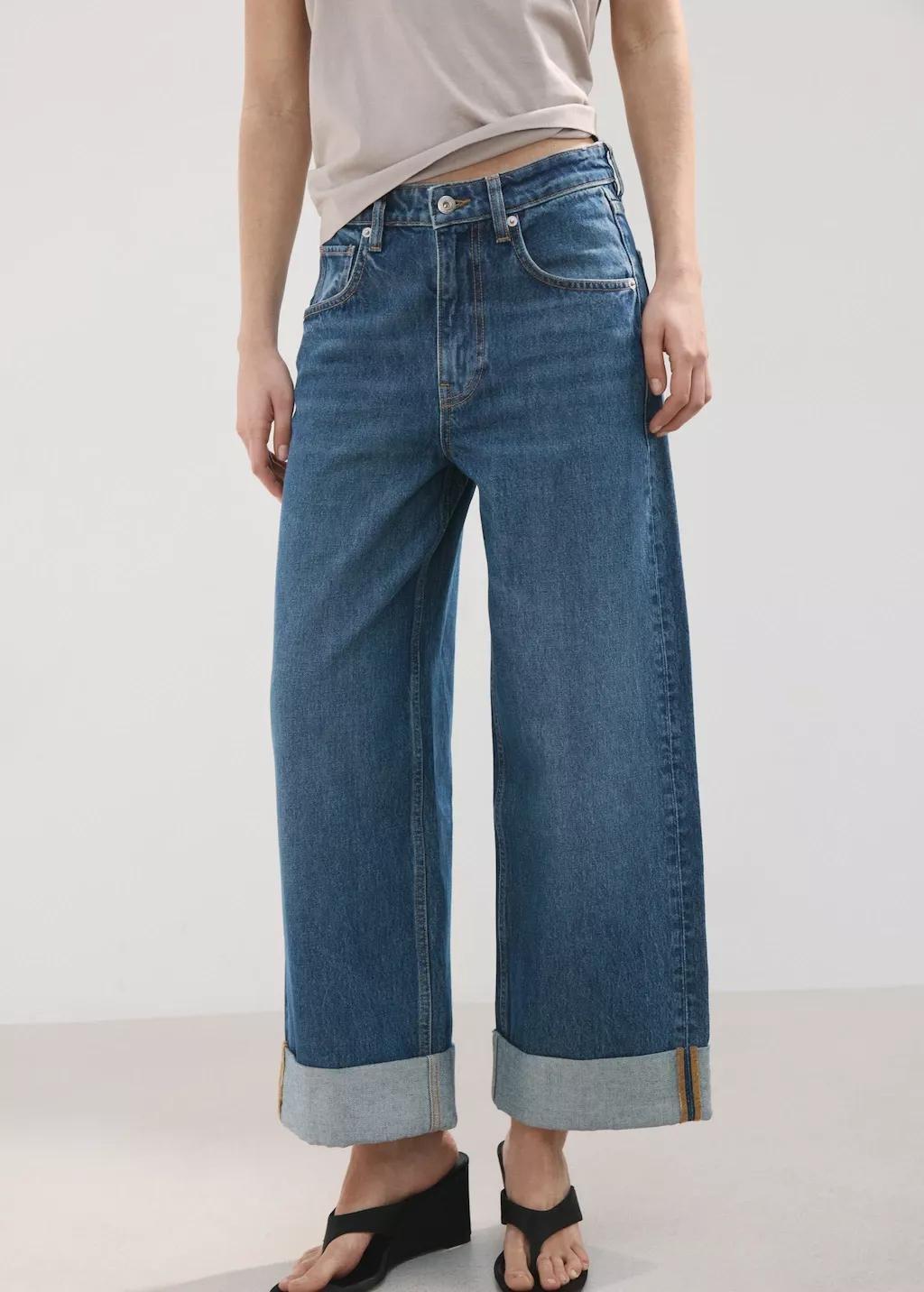 Blue Wide Leg Jeans With Turn-Up Hem, Open Blue, large image number 3