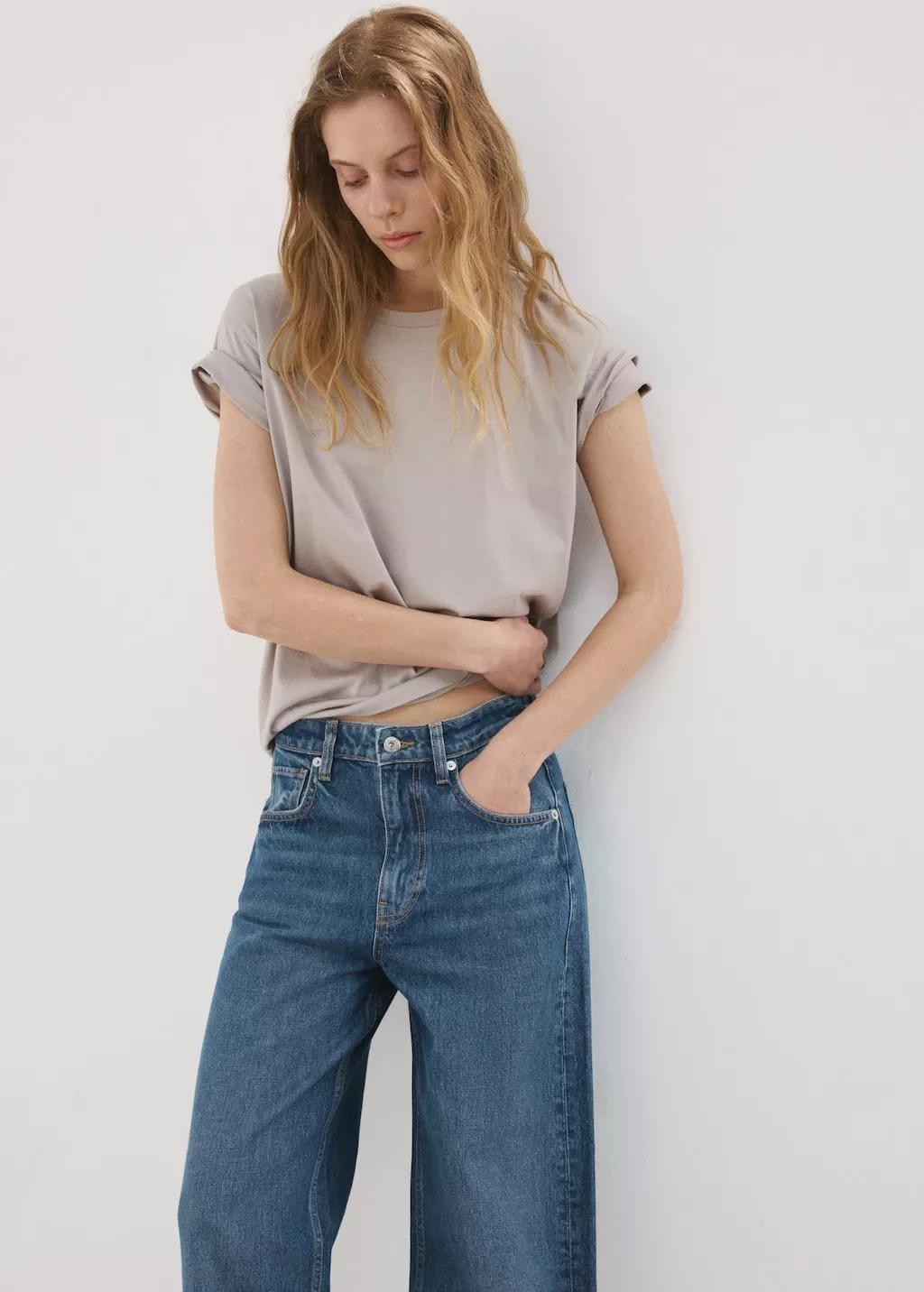 Blue Wide Leg Jeans With Turn-Up Hem, Open Blue, large image number 4