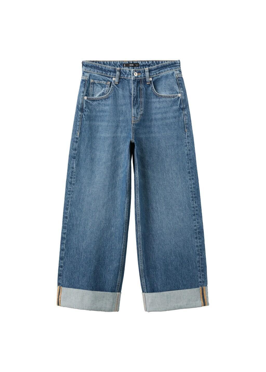 Blue Wide Leg Jeans With Turn-Up Hem, Open Blue, large image number 6