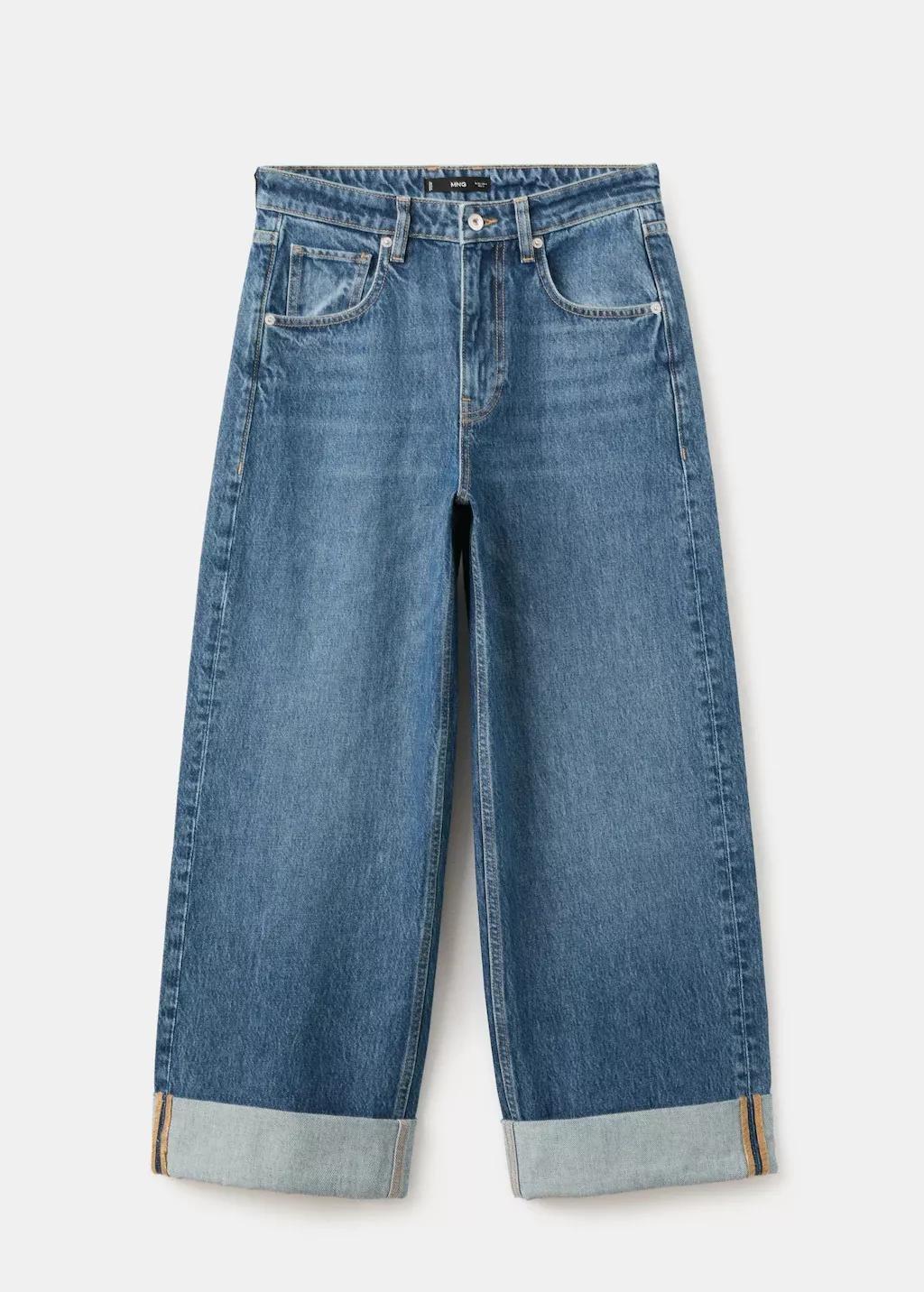 Blue Wide Leg Jeans With Turn-Up Hem, Open Blue, large image number 7