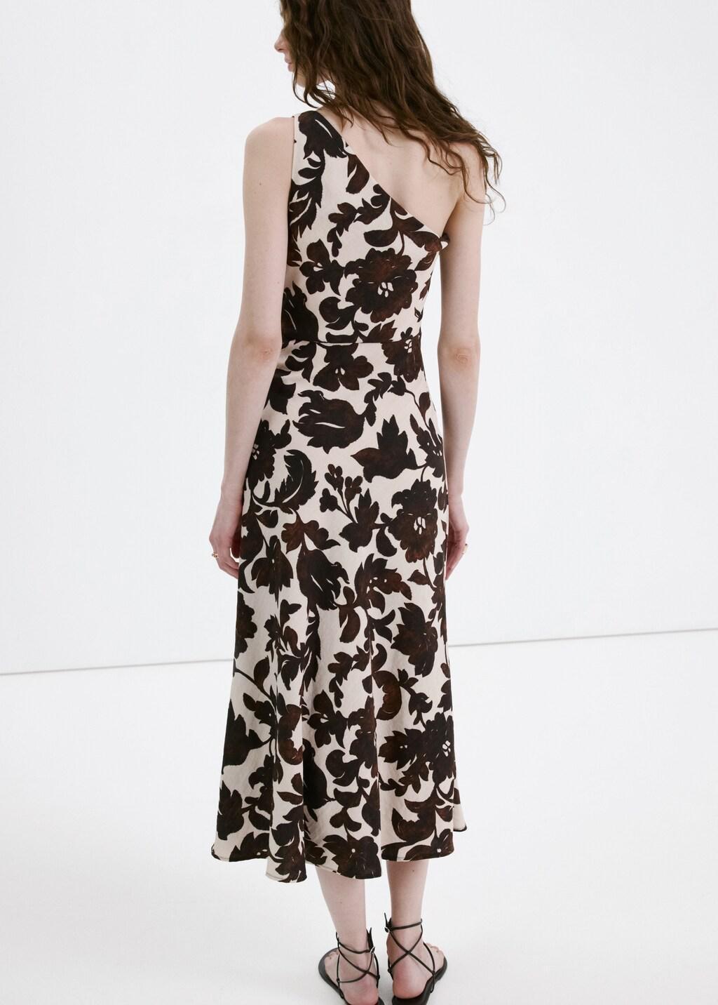 Brown Asymmetrical Floral-Print Dress, 0201_30, large image number 2