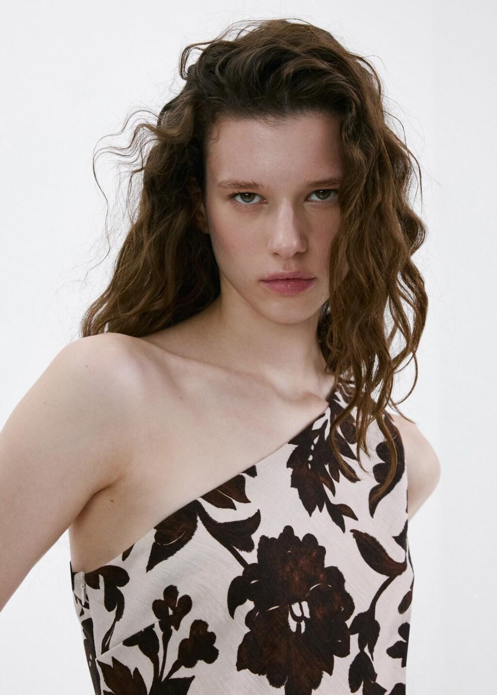 Brown Asymmetrical Floral-Print Dress, 0201_30, large image number 4