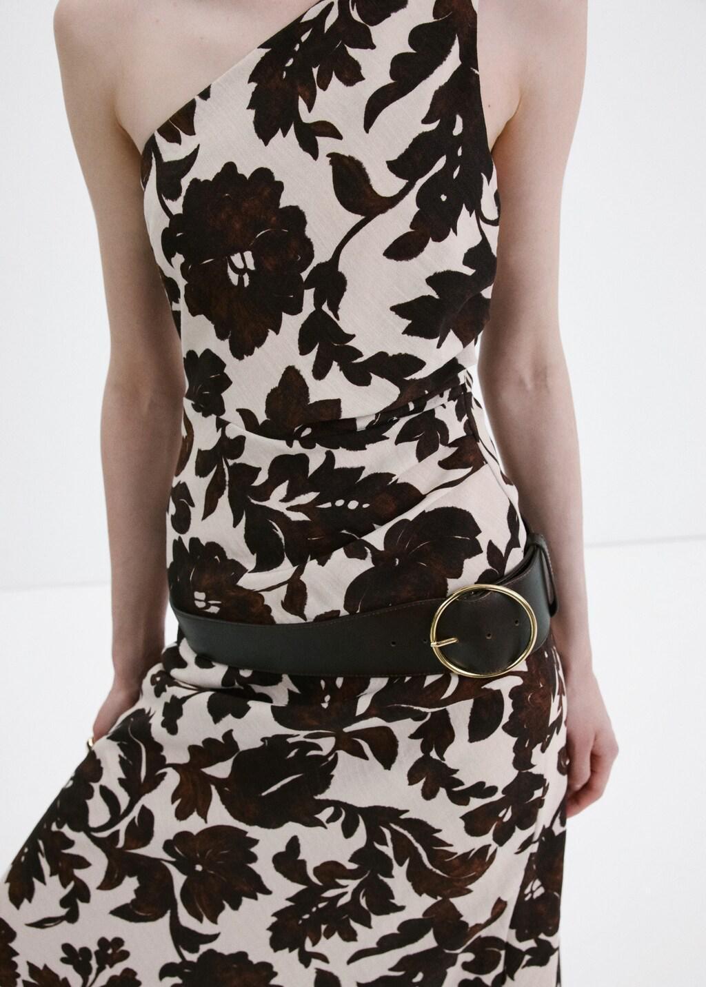Brown Asymmetrical Floral-Print Dress, 0201_30, large image number 6