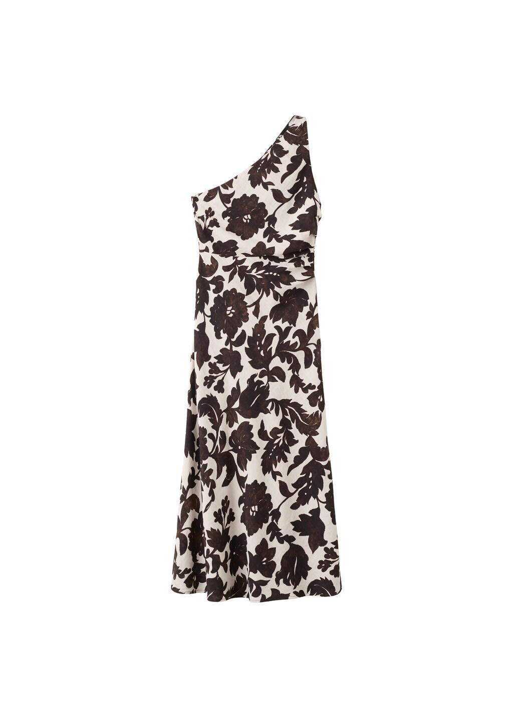 Brown Asymmetrical Floral-Print Dress, 0201_30, large image number 7