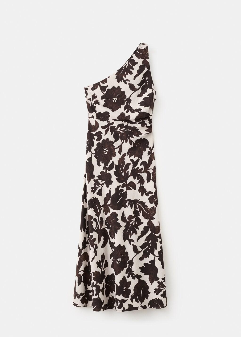 Brown Asymmetrical Floral-Print Dress, 0201_30, large image number 8