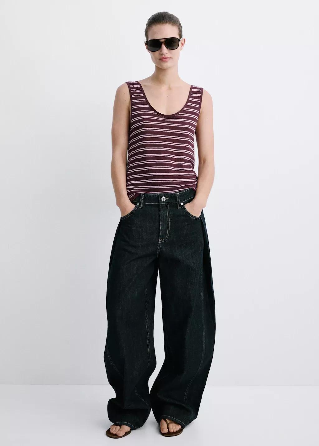 Red Linen Top With Round Neckline, 0201_76, large