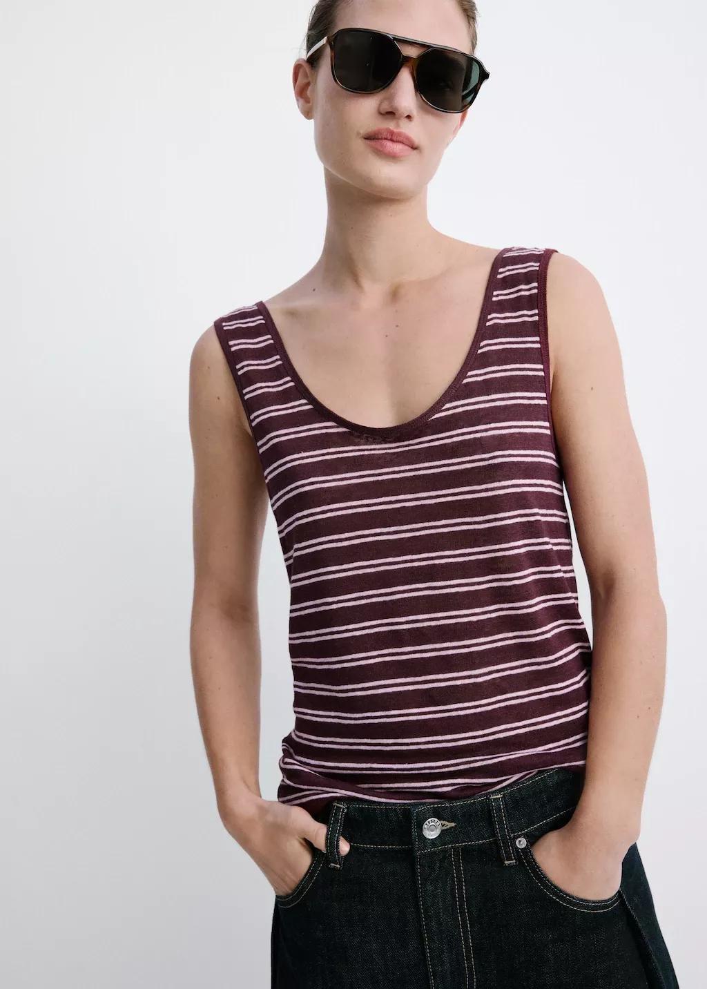 Red Linen Top With Round Neckline, 0201_76, large image number 3