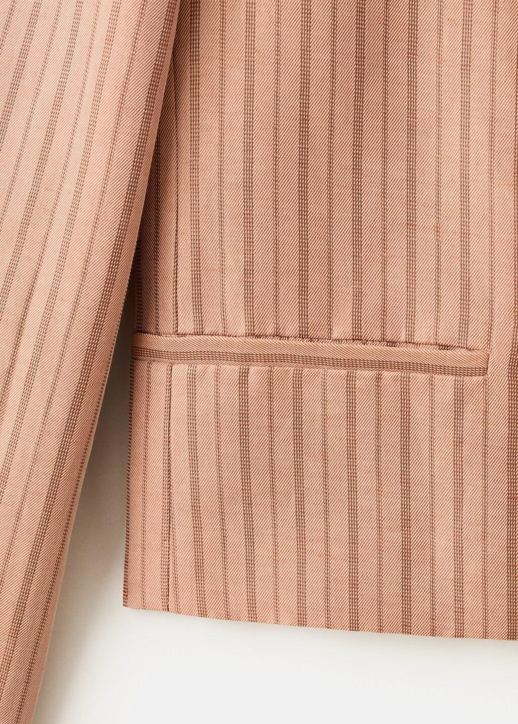 Pink Linen Cropped Striped Blazer, 0201_85, large image number 1