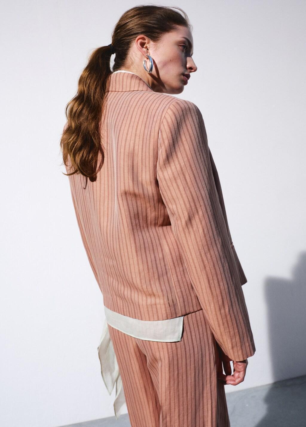 Pink Linen Cropped Striped Blazer, 0201_85, large image number 2