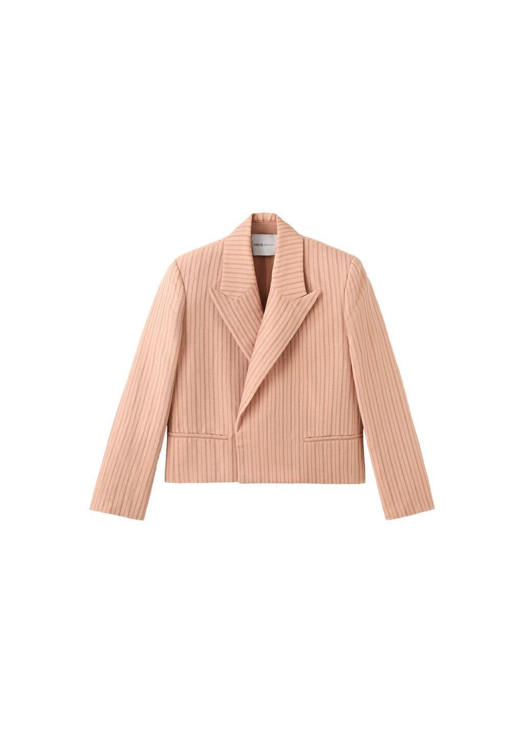 Pink Linen Cropped Striped Blazer, 0201_85, large image number 6